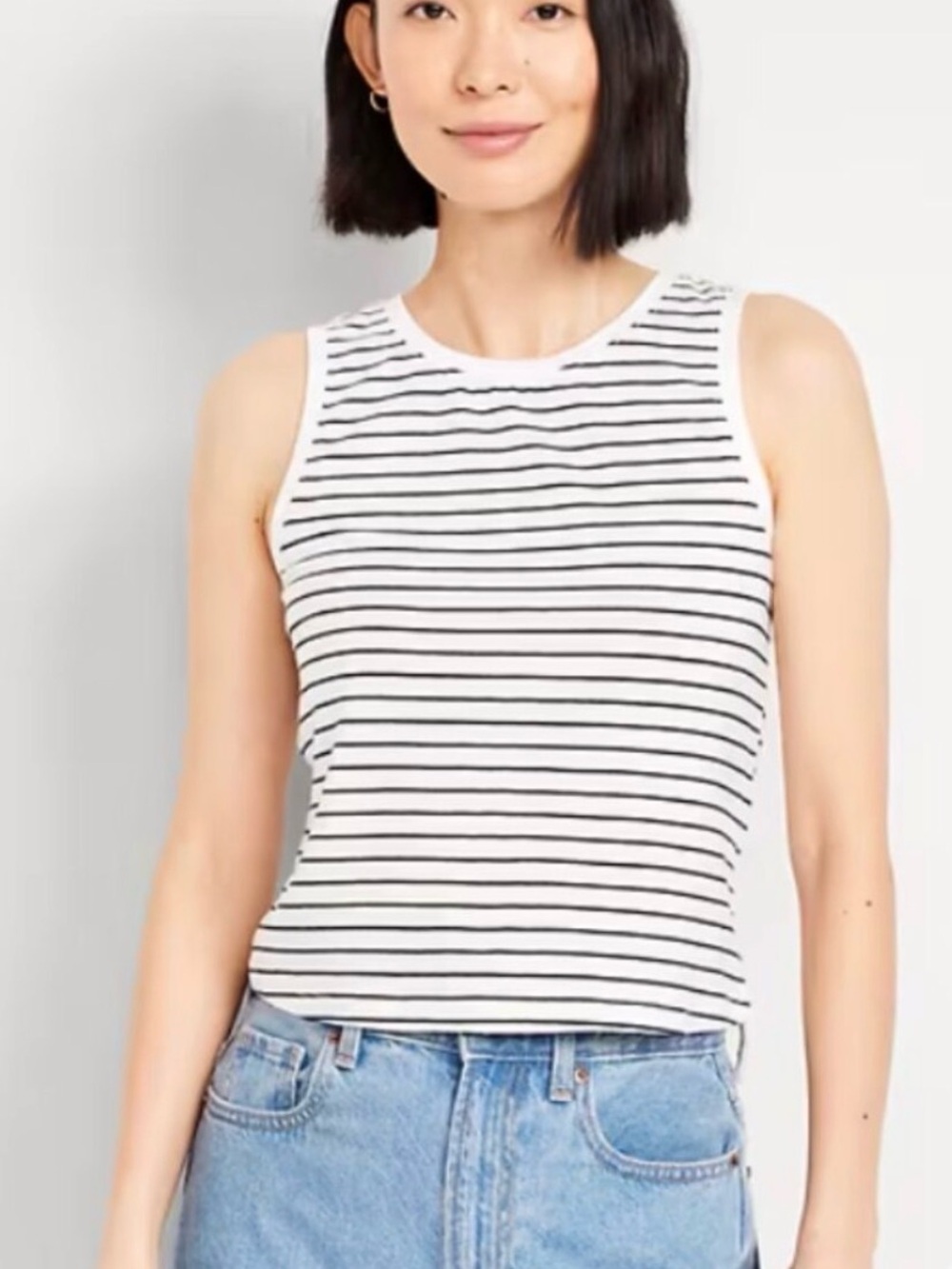OLD NAVY Women’s Sz XL Cropped Tank Navy White Stripe Sleeveless Slim Polish